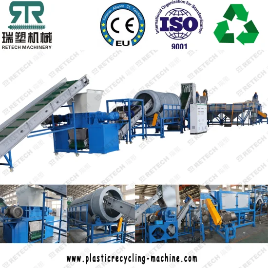 Retech PP PE HDPE PVC Barrels Pipes Shredding Washing Drying Recycling Production Line